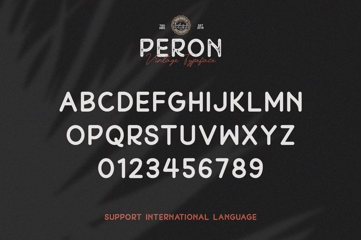 Ejemplo de fuente Peron Stamp Italic